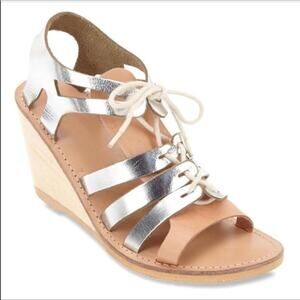 A603 • Silver Leather Wooden Wedge Sandals